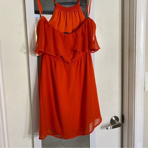 Bebe Bright Orange Party Halter Silky Cocktail Dress - Picture 5 of 14